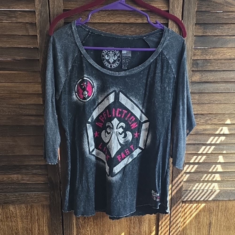 Affliction Womens Charcoal Graphic Long Sleeve Tee